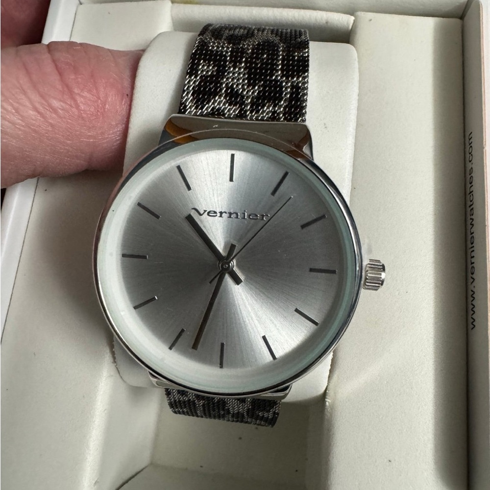 Vernier women’s Silver Watch with zebra /leopard print